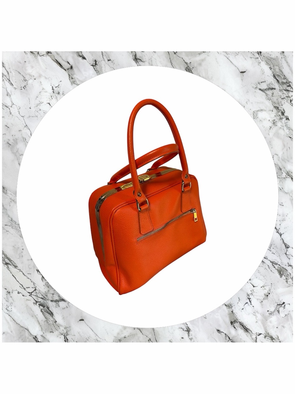Orange Leather Tote Handbag - Women Bags